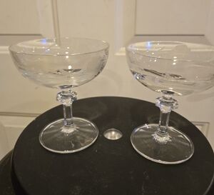 Elegant Clear Glass Coupe Set of 2 HandMade & HandCut Artist Signed Cut Crystal